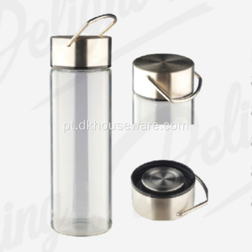 Garrafa de água de vidro de borosilicato com tampa de aço inoxidável